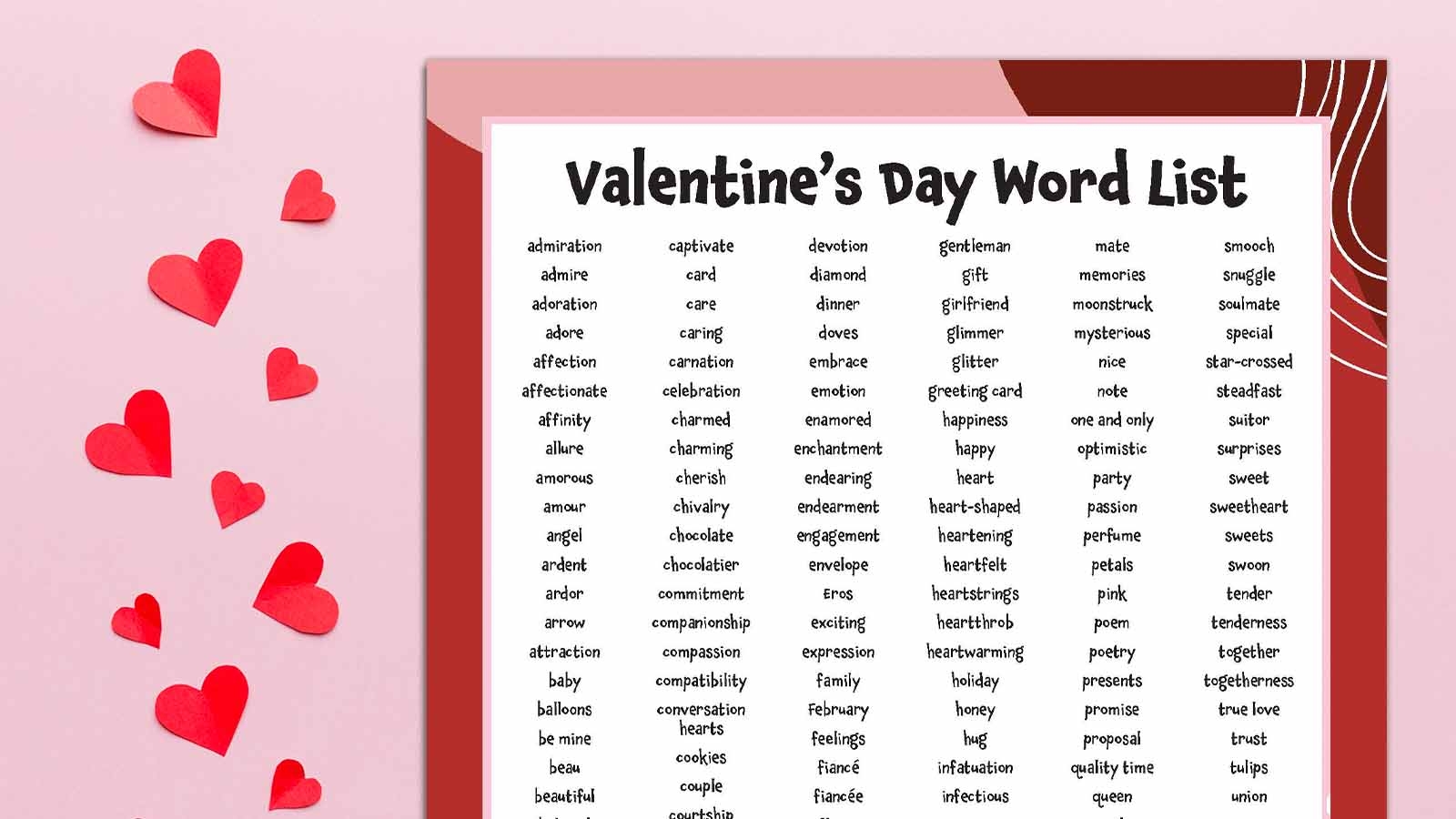 200 Valentine s Day Words For Writing And More Free Printable 