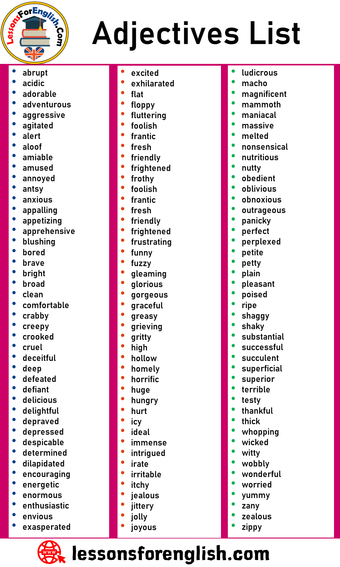 Adjectives Vocabulary Word Archives Lessons For English