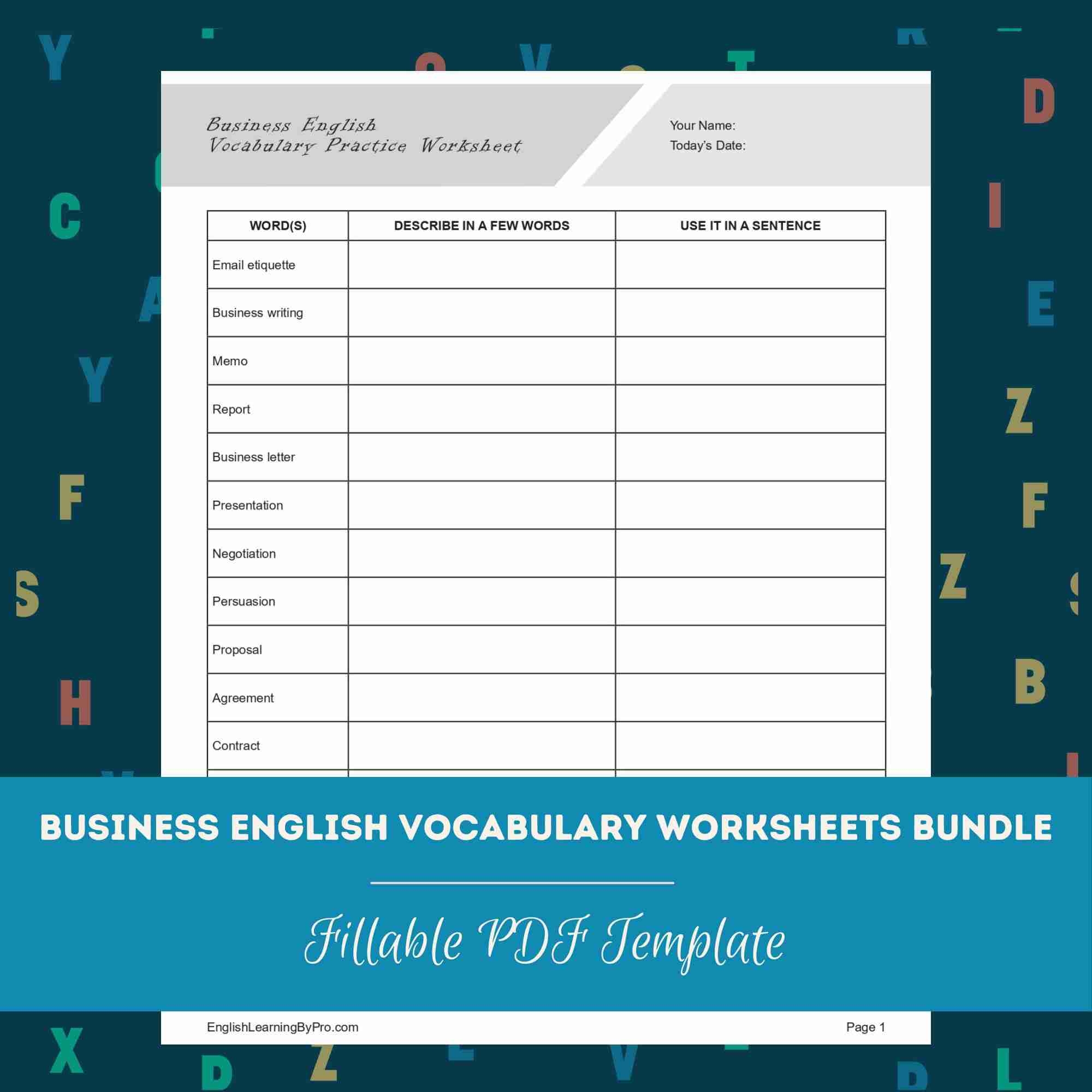 Business English Vocabulary Worksheets Bundle