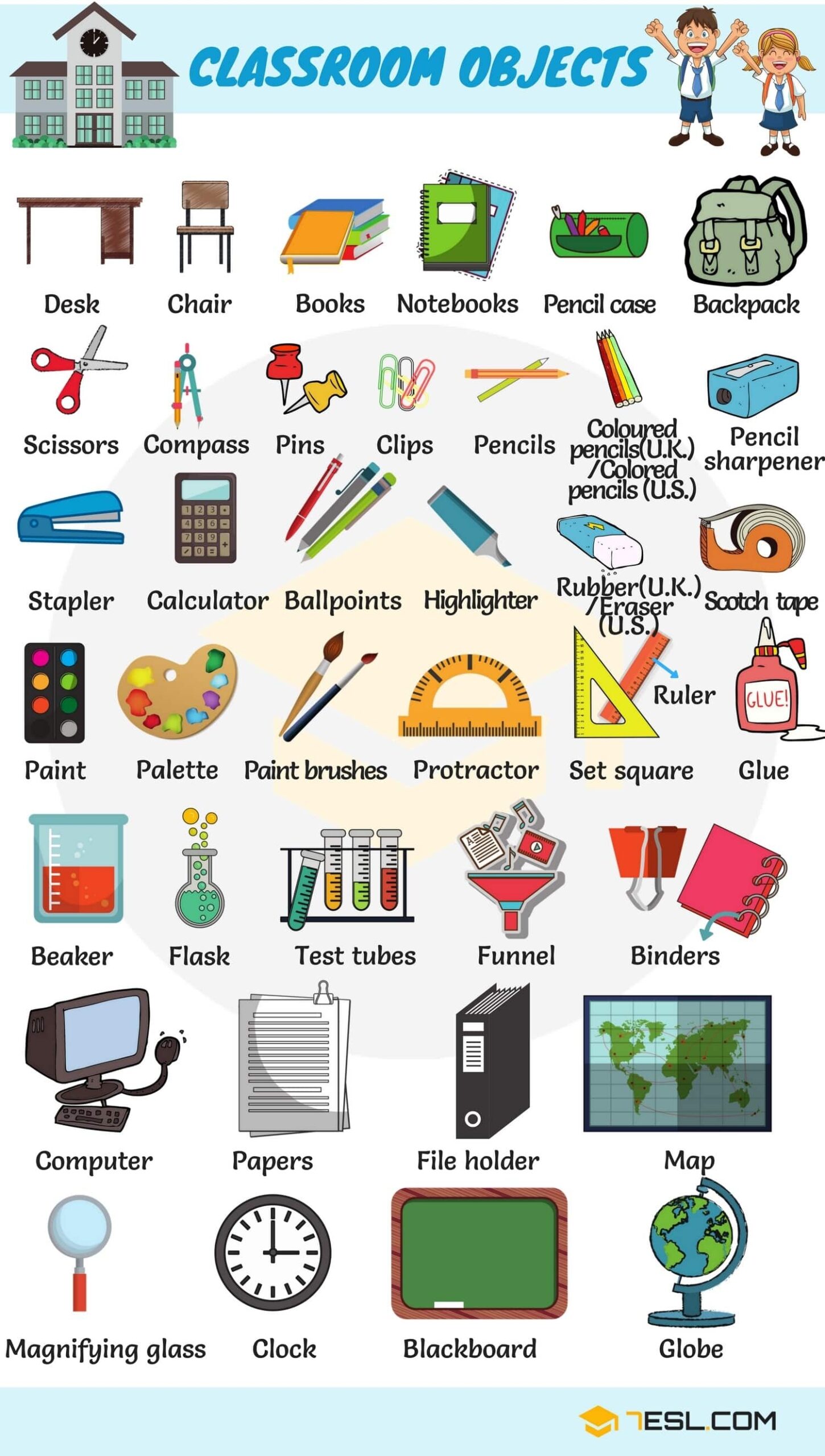 Classroom Object Names In English 7ESL