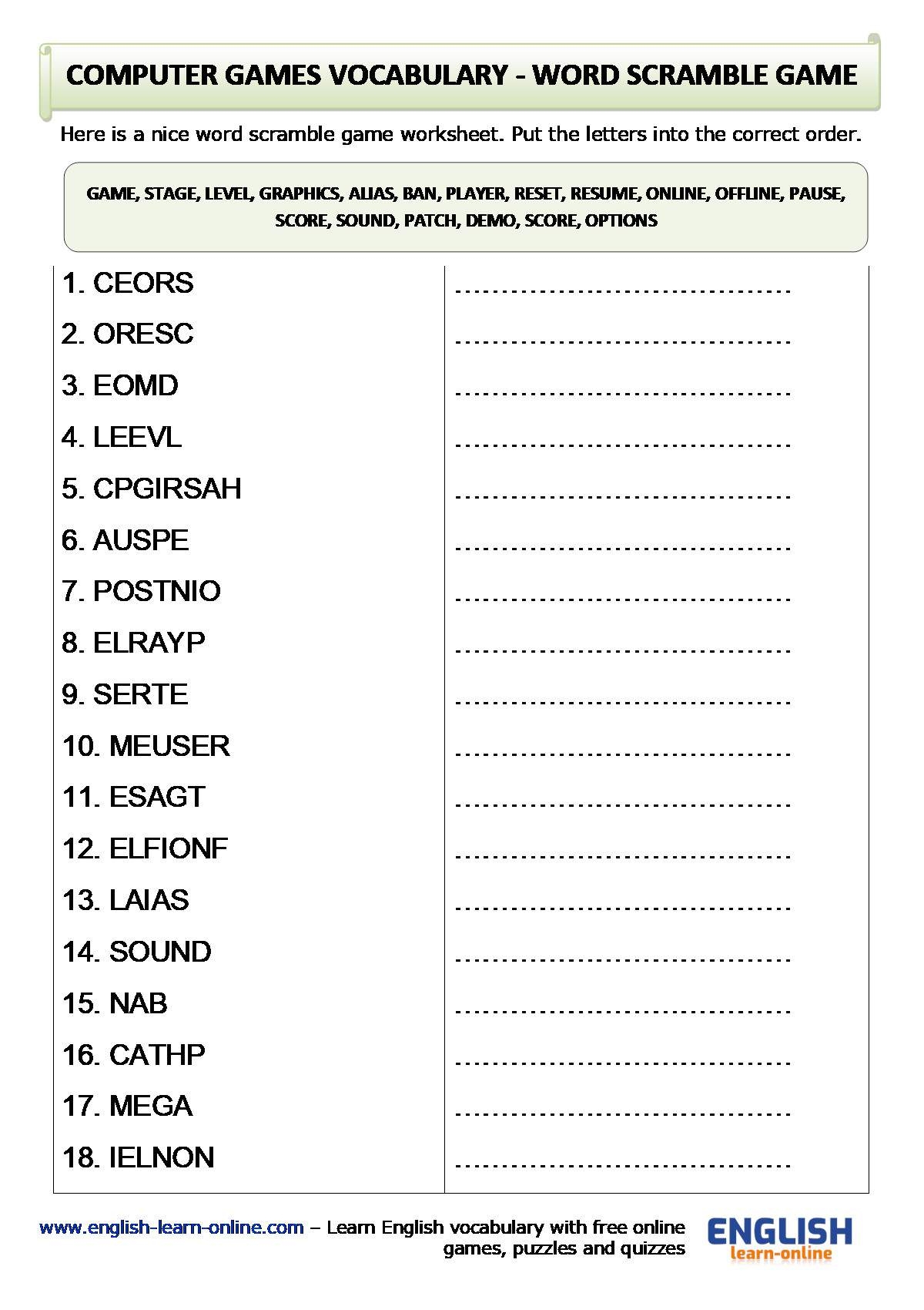 Computer Games Expressions Learn English